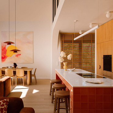 Pełen koloru i ciepła dom z elementami stylu retro i mid-century